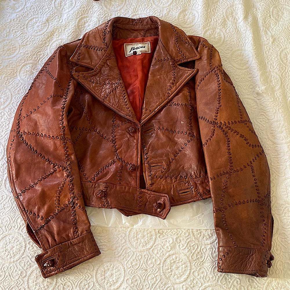 Leather jacket, vintage, abacus, size: L, brown